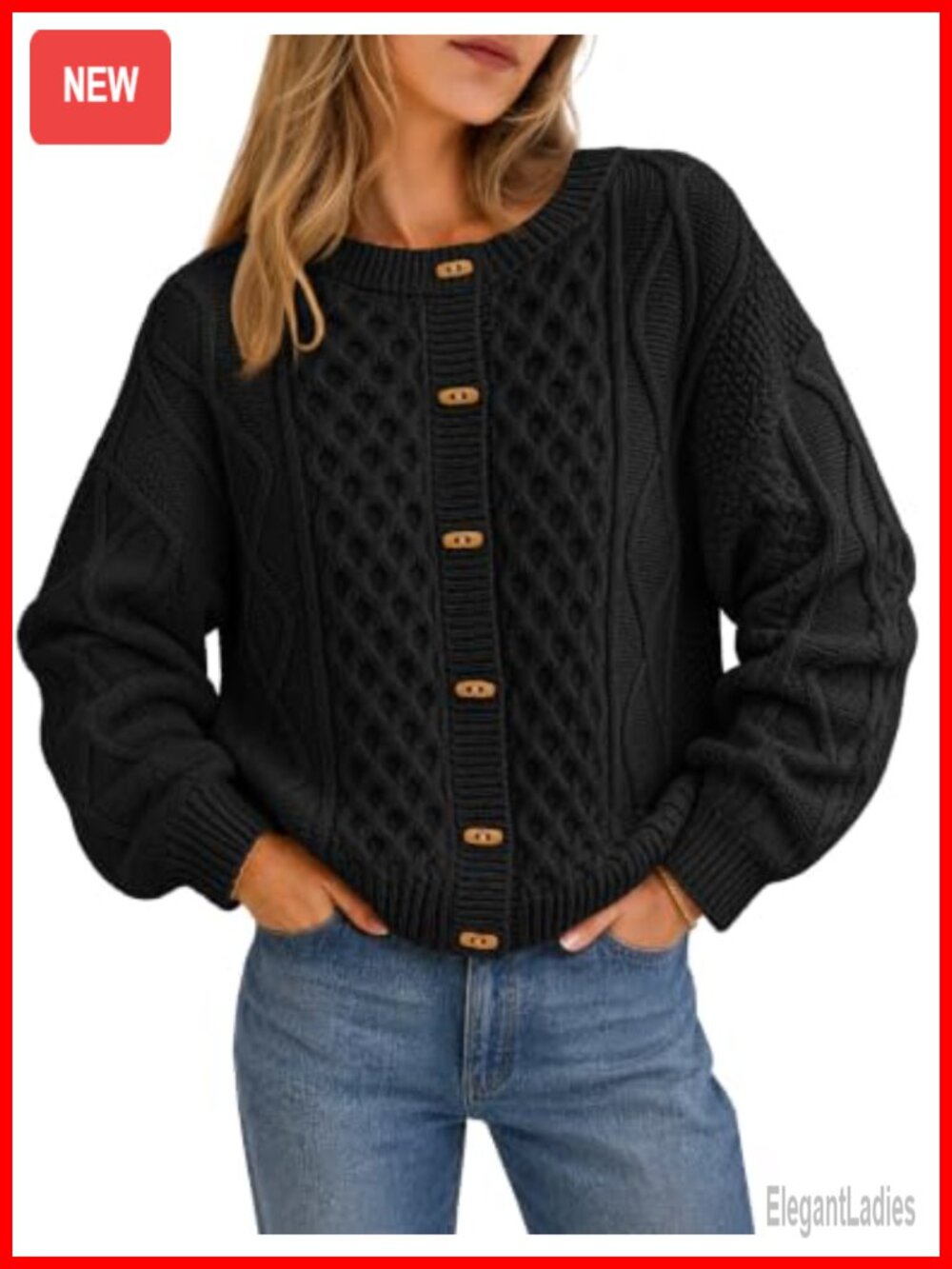Chunky Cable Knit Button Up Cardigan Sweater Loose Fit